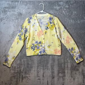 Sundance‎ Wool Blend Floral Cardigan Sweater Yellow Purple Pink Sz S Cottagecore